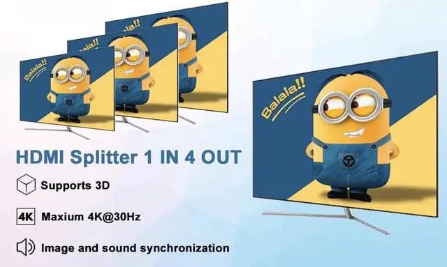 Alt view image 5 of 7 - JAENFONG 1x4 HDMI Splitter, 1 in 4 Out HDMI Splitter Audio Video Distributor Box Support 3D & 4K x 2K Compatible for HDTV, STB, DVD, PS3, Projector Etc