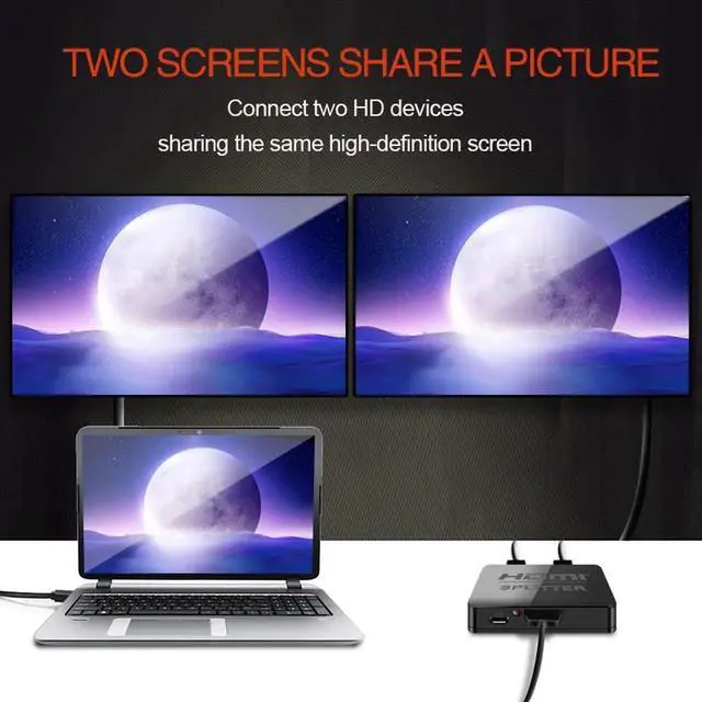 Alt view image 4 of 7 - JAENFONG HDMI Splitter, 4K HDMI Splitter, 1 in 2 Out HDMI Splitter HDCP Ultra HD 4k x 2K 3D 1080p 2160p with Power Cable (Black)