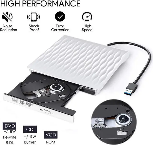 Alt view image 2 of 6 - JAENFONG External DVD Drive USB 3.0 Type C Burner, DVD/CD ROM Rewriter Burner Writer Supported DVD±RW/CD±RW Reader Writer Player Portable for PC Mac OS Windows 10 7 8 XP Vista (White)