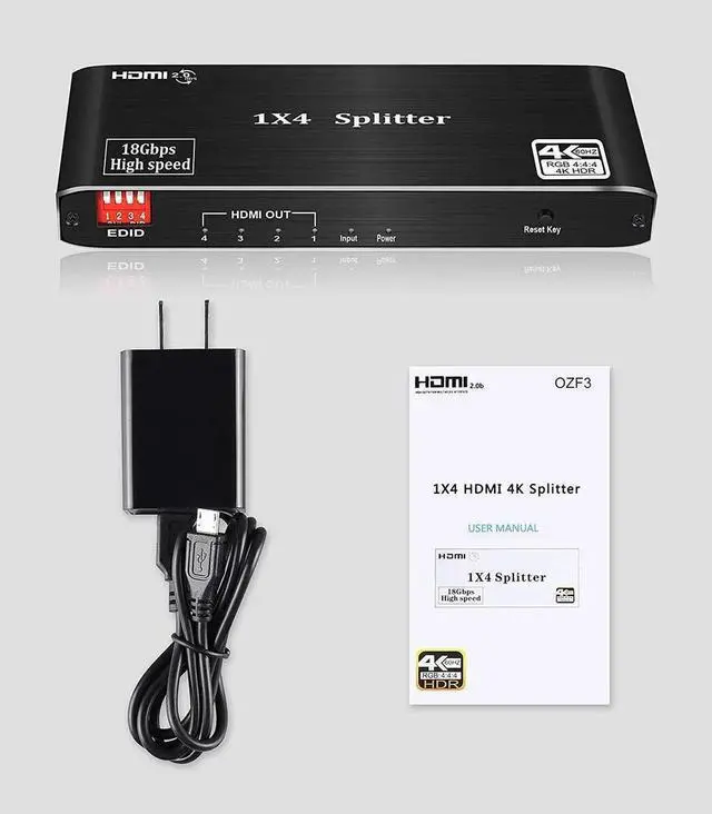 Alt view image 4 of 7 - JAENFONG 4K@60Hz HDMI Splitter 1 in 4 Out, Aluminum HDMI Splitter for 4 Monitors Duplicate/Mirror with Same Image, 1x4 HDMI2.0b Splitter EDID HDCP2.2 HDR10 Dolby Vision for Xbox, PS5, Roku