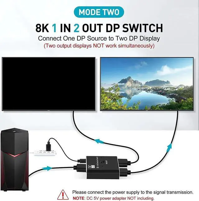 Alt view image 6 of 7 - DP Switch 8K DisplayPort Splitter- Aluminum Bi-Directional DP Switcher Splitter 2 Input 1 Output, 2 x 1/1 x 2, Support 8K 4K 3D 1080P for Xbox PS4 Roku HDTV Fire Stick Blu Ray (OZQD)