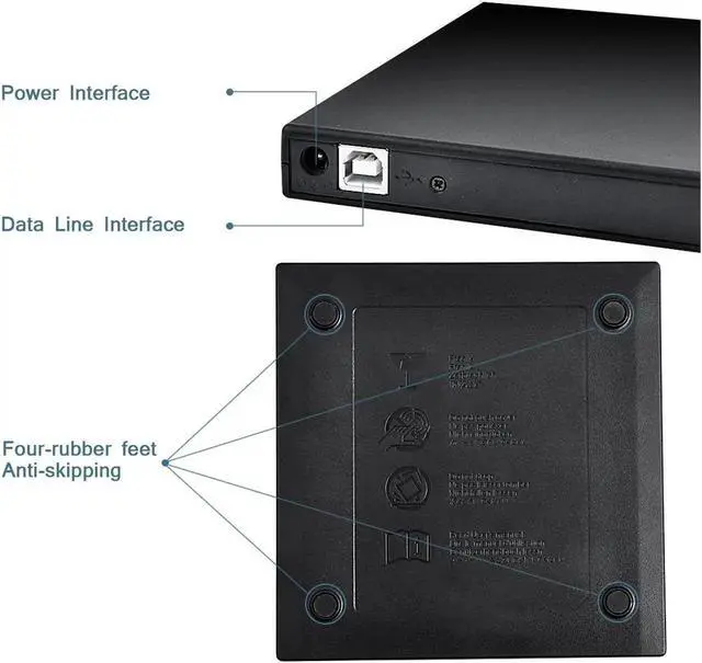 Alt view image 5 of 7 - JAENFONG External DVD Drive USB 2.0 CD DVD +/-R Optical Drive DVD Player Slim CD Rewriter Writer Reader Portable for Laptop Desktop Windows 10/8/7 (KBDVD001), Black