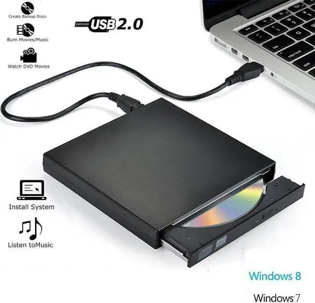 Main image of JAENFONG External DVD Drive USB 2.0 CD DVD +/-R Optical Drive DVD Player Slim CD Rewriter Writer Reader Portable for Laptop Desktop Windows 10/8/7 (KBDVD001), Black