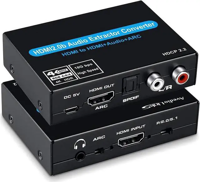 Main image of JAENFONG HDMI 2.0 Audio Extractor Converter with Compatible with Dolby Digital Decoding 18Gbps 4K 60Hz + 1080P@120Hz + 1080P@144Hz + SPDIF + RCA HDCP 2.2 HDR10