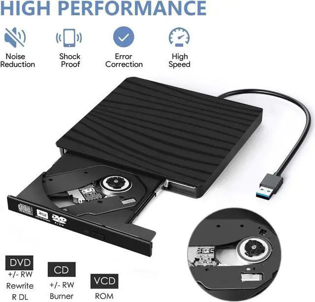 Alt view image 6 of 6 - JAENFONG External DVD Drive, USB 3.0/Type C Dual Port Portable Slim DVD Drive,DVD Player High Speed Data Transfer Perfect for Mac OS/ Win7/Win8/Win10/Vista PC Desktop Laptop,Black