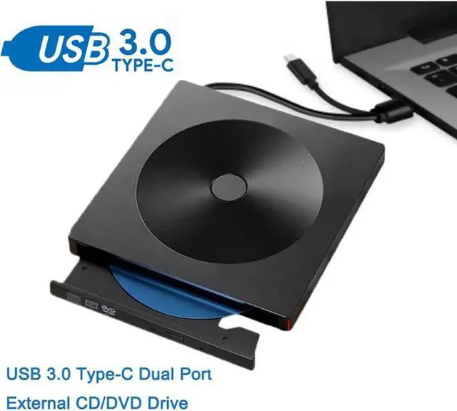 Main image of JAENFONG External DVD CD Drive, Portable Optical Drive with USB 3.0 Type-C CD/DVD Drive ROM Rewriter Burner for Laptop/MacBook/Desktop/Car Compatible with MacOS/Windows 10/8/7,Linux, Black