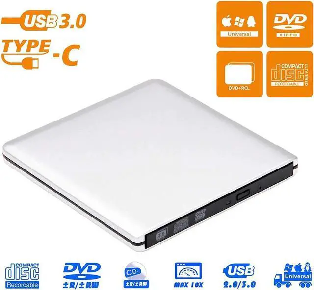 Main image of JAENFONG Aluminum External DVD Drive, USB 3.0 USB-C Portable VCD/CD/DVD Optical Drive CD/VCD Rewriter Burner Writer Plug and Play for CD/DVD+/-RW etc DVD Drive for Laptop/Macbook/iMac/Destop, Silver