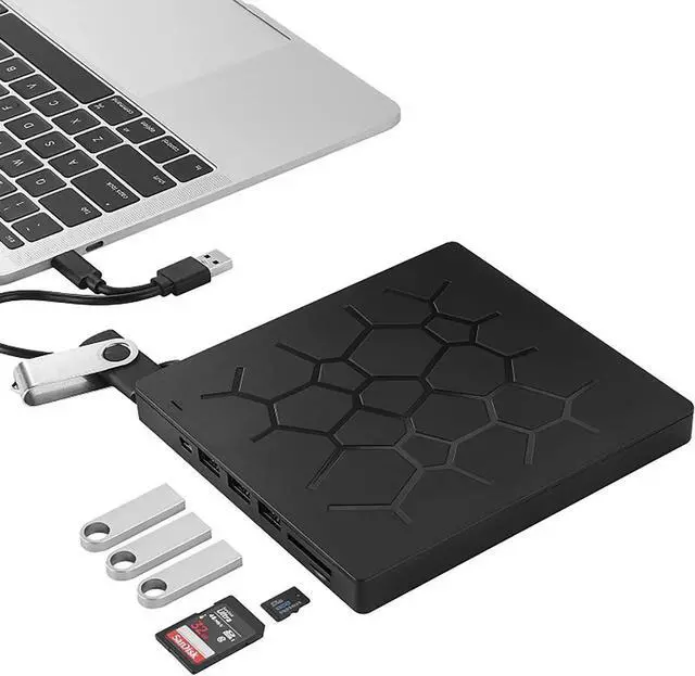 Main image of Multifunct External CD DVD Drive USB3.0/USB-C Slim Portable DVD/CD ROM +/-RW Optical Drive Burner Writer with 4 USB Ports and 2 SD Card Slots for MacBook, iMac, Windows/ Linux/ Mac Laptop Desktop