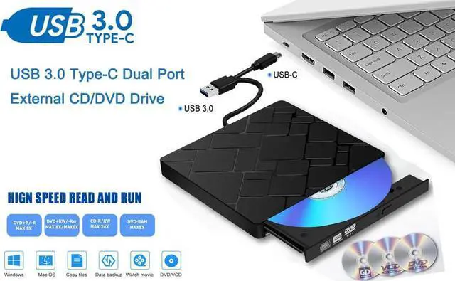 Main image of JAENFONG External CD DVD Drive, Portable Optical Drive with USB3.0 Type-C for VCD/DVD/CD Burner/Writer/Reader/Player, for Laptop/PC/Desktop/MacBook, Suitable for Windows/Linux/Mac OS