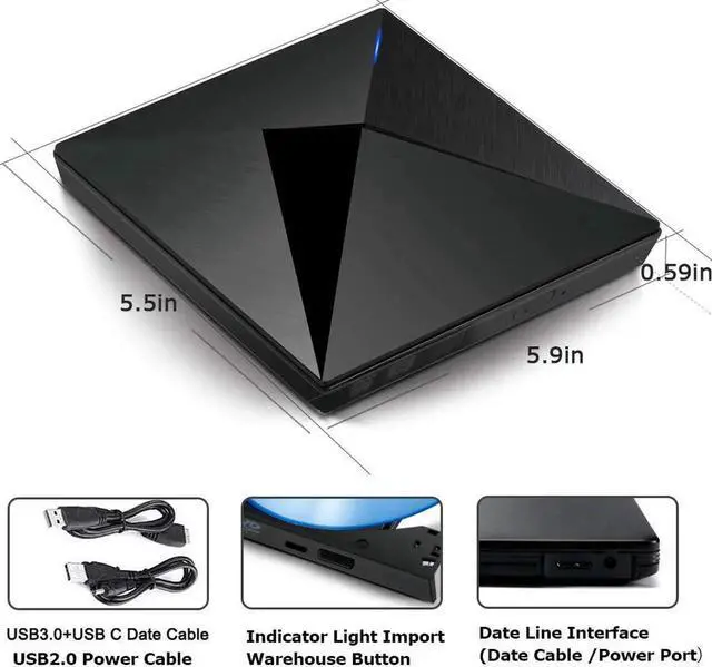 Alt view image 3 of 6 - JAENFONG External DVD Drive, USB 3.0 and Type-C CD DVD +/-RW Burner Optical Drive Compatible with Windows XP/7/8/10, MacOS, Linux for Macbook, Laptop, Desktop - Black