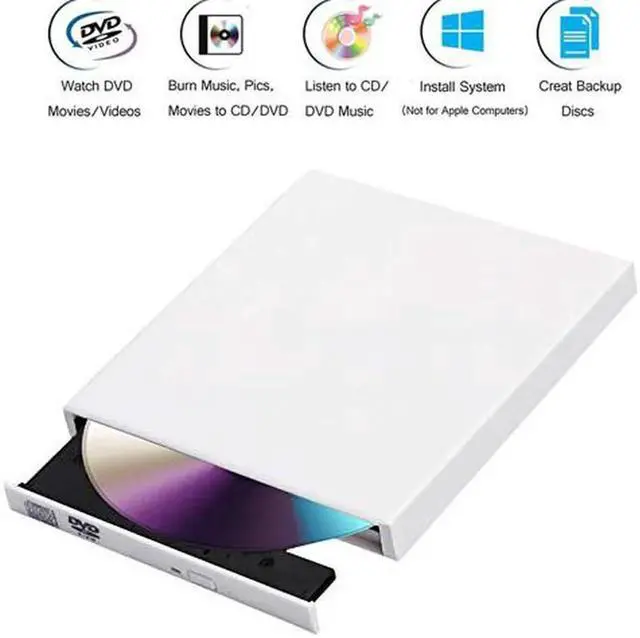 Main image of JAENFONG External CD Drive DVD Player for Laptop Portable USB2.0 CD/DVD+/-R Drive/DVD Player CD Burner Compatible with Laptop Desktop PC Windows,White