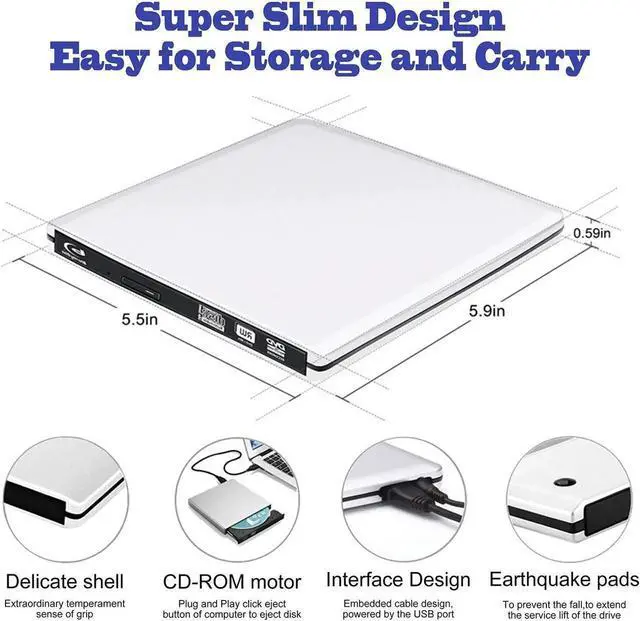 Alt view image 2 of 7 - Aluminum tAluminum External DVD Blu-Ray Burner Drive, USB 3.0&Type C Dual Port DVD Player, Portable Optical Burner Writer Rewriter, High Speed Data Transfer for Laptop Notebook Desktop PC MAC OS Windo