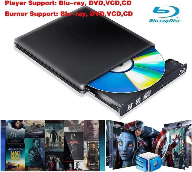 Alt view image 3 of 7 - JAENFONGAluminum External CD DVD Blu-Ray Burner Player Drive USB 3.0 Type-C Portable CD/DVD ROM Drive Burner Rewriter for Windows Linux Mac Laptop Desktop, MacBook Pro/Air, iMac(ODP95), Black