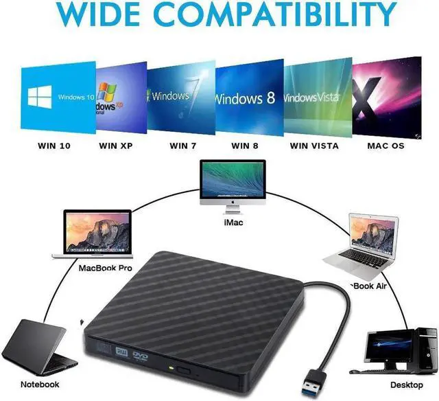 Alt view image 2 of 7 - JAENFONG External USB 3.0/USB-C DVD RW CD Writer Slim Optical Drive Burner Reader Player Tray Type Portable For PC Laptop