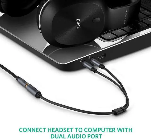 Alt view image 3 of 7 - JAENFONG  (2 Pack) Headphone Splitter for Computer 3.5mm Female to 2 Dual 3.5mm Male Headphone Mic Audio Y Splitter Cable Smartphone Headset to PC Adapter (Blue)