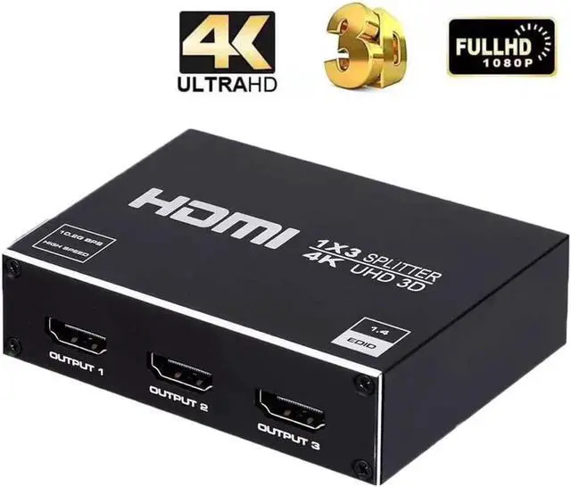 Main image of JAENFONG 1x3 HDMI Splitter, 1 in 3 Out HDMI Splitter Audio Video Distributor Box Support 3D & 4K x 2K Compatible for HDTV, STB, DVD, PS3, Projector Etc