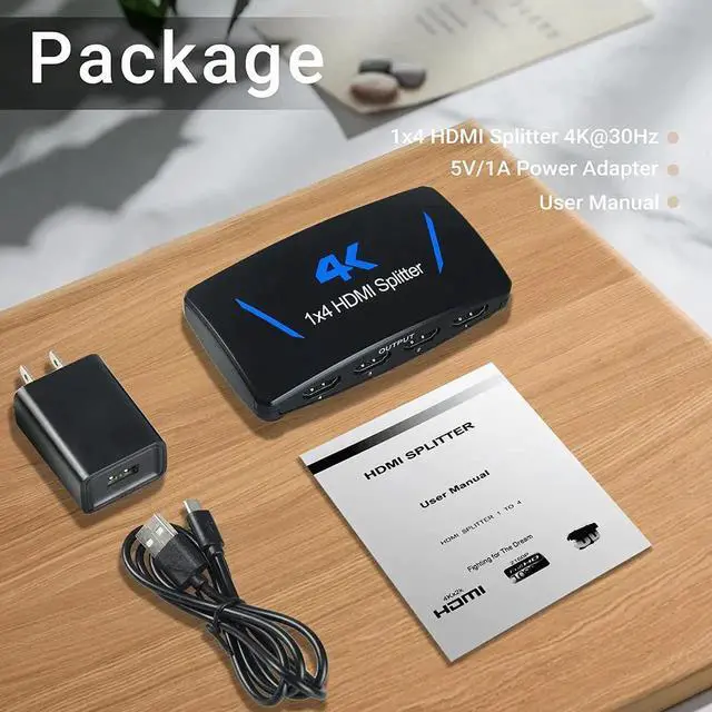 Alt view image 6 of 7 - JAENFONG 1x4 HDMI Splitter JAENFONG 1 in 4 Out HDMI Splitter Audio Video Distributor Box Support Full HD 3D & 4K x 2K Compatible for Projector, HDTV, STB, DVD, PS3 Etc