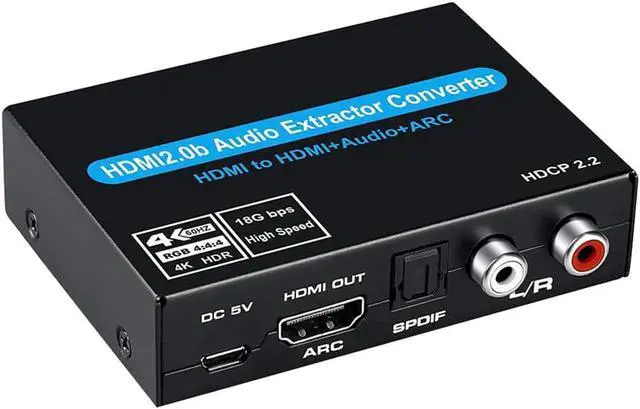 Main image of JAENFONG 4K@60Hz HDMI Audio Extractor HDMI ARC Converter SPDIF + RCA 3.5mm Audio Jack Output HDCP2.2 Compatible with Dolby Digital Decoding 18Gbps