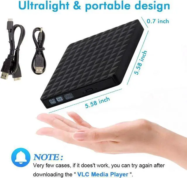 Alt view image 7 of 7 - JAENFONG Diamond External DVD Drive, Type-c USB 3.0 Portable CD/DVD+/-RW Drive/DVD Player for Laptop CD ROM Burner Compatible with Laptop Desktop PC Windows Linux OS Apple Mac Black