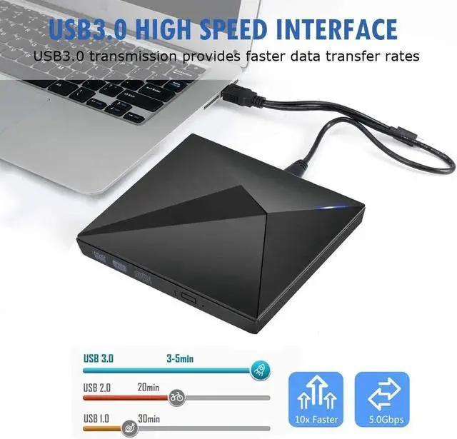 Alt view image 4 of 7 - JAENFONG Polaris External DVD Drive for Laptop, Portable High-Speed USB-C&USB 3.0 CD Burner/DVD Reader Writer for PC Desktops, Compatible with Windows/Mac OSX/Linux