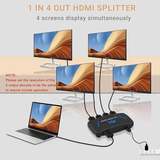 Alt view image 2 of 7 - JAENFONG Ultra HD 4K 30 Hz 1x4 HDMI Splitter Resolutions Up to Full Ultra HD 4Kx2K@30Hz 1080P and 3D Compatible with Xbox, PS4 PS3 Fire Stick Blu Ray Apple TV HDTV 4 Ports (1 in 4 Out)