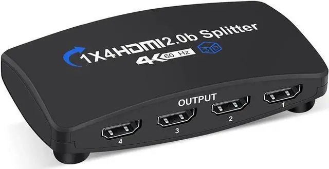 Main image of JAENFONG  4k@60hz HDMI Splitter, 1 in 4 Out, Ultra HD 4K @ 60 Hz 1x4 HDMI Supports 3D, HDCP2.2, HDR, 4K@60Hz, 1080P@144Hz, RGB 8:8:8 Compatible with Xbox PS5/4/3 Blu-Ray Player Fire Stick Roku