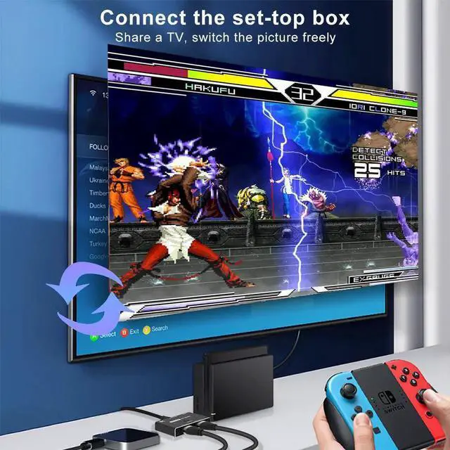 Alt view image 6 of 7 - Ultra HD 8K Switcher, Ultra HD 8K Switcher HDMI-Compatible 2.1 Switch Splitter 2 in 1 Out 8K@60Hz 4K@120Hz High Speed 48Gbps Switch Adapter 2 Sources to 1 Display for PS4 TV Box HDTV Xbox Projector