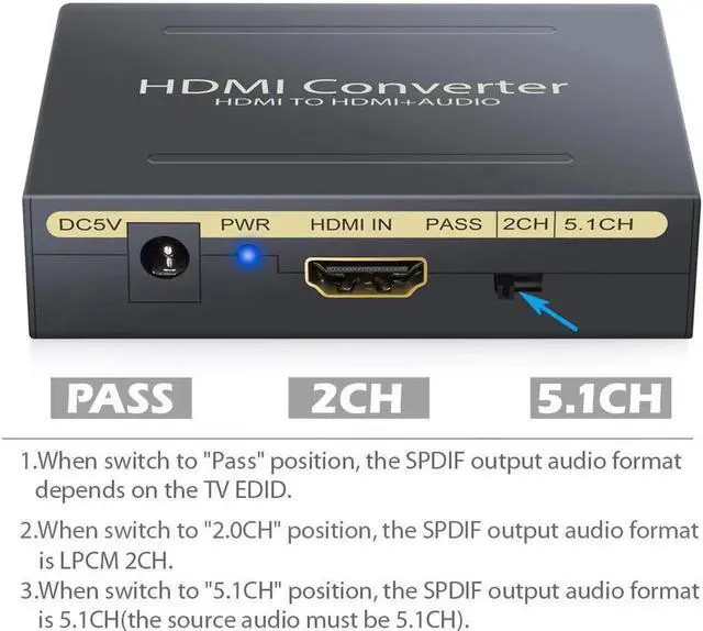 Alt view image 4 of 7 - JAENFONG HDMI Audio Extractor-HDMI Converter HDMI to HDMI + Optical TOSLINK SPDIF + Analog RCA L/R Stereo Audio Video Splitter Converter for Blu-ray Player Xbox PS3 PS4 Support 4K 3D 1080P