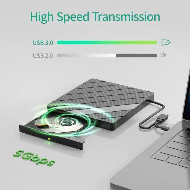 Alt view image 3 of 7 - JAENFONG 8-in-1 External CD DVD Drive, USB3.0/USB C Portable CD DVD Player with Card Reader USB Hub CD ROM Burner Reader Supports Windows11/10/8.1/8/7/vista/2003/XP/2000/, Linux, Mac 10 OS