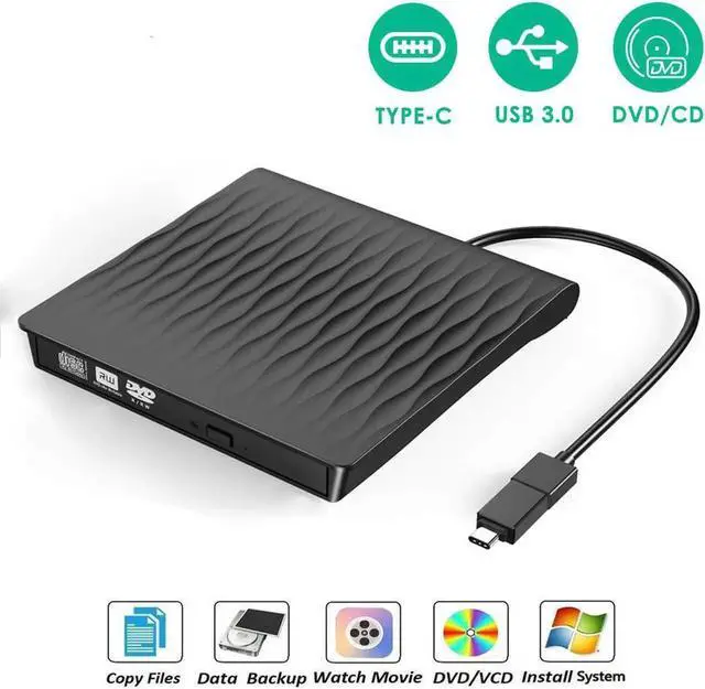 Main image of JAENFONGExternal CD Drive, Optical DVD Drive with USB 3.0 Type C Interface, CD-ROM/DVD-RM Reader and Writer Compatible with Laptop Desktop PC Windows Linux OS Apple Mac(Black)