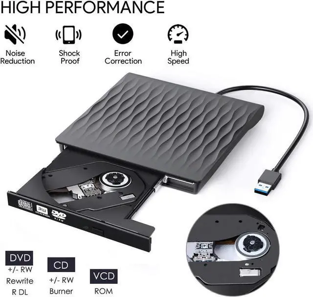 Alt view image 2 of 7 - JAENFONGExternal CD Drive, Optical DVD Drive with USB 3.0 Type C Interface, CD-ROM/DVD-RM Reader and Writer Compatible with Laptop Desktop PC Windows Linux OS Apple Mac(Black)