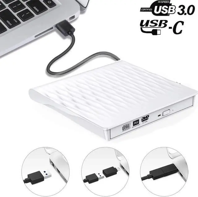 Alt view image 5 of 7 - JAENFONG External DVD Drive USB 3.0/Type-C Portable Pop-up CD/DVD+/-RW Burner Player USB C Superdrive CD ROM for Laptop Mac MacBook Pro Air Windows Desktop PC (SLS01), White
