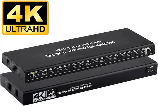 Main image of JAENFONG  HDMI Splitter, Duplicate/Mirror, 4K HDMI Splitter 1 in 16 Out [Metal Case, 16Port ] , Powered Splitter, 1 Source to 16 Identical Displays for TV, Projector