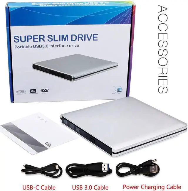Alt view image 7 of 7 - Aluminum External DVD Drive, USB 3.0 Type C CD Drive, Dual Port DVD Player, Portable Optical Burner Writer Rewriter, High Speed Data Transfer for Laptop Notebook Desktop PC MAC OS Windows, Silver
