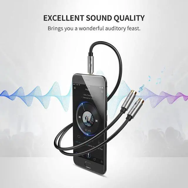 Alt view image 2 of 7 - JAENFONG 2Pack) 3.5mm Audio Stereo Y Splitter Cable 3.5mm Male to 2 Port 3.5mm Female for Earphone, Headset Splitter Adapter, Compatible for iPhone, Samsung, LG, Tablets, MP3 players,-Gray