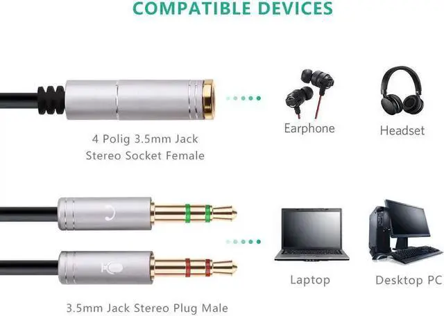 Alt view image 7 of 7 - JAENFONG 2 Pack) Headphone Splitter for Computer 3.5mm Female to 2 Dual 3.5mm Male Headphone Mic Audio Y Splitter Cable Smartphone Headset to PC Adapter (Gray)