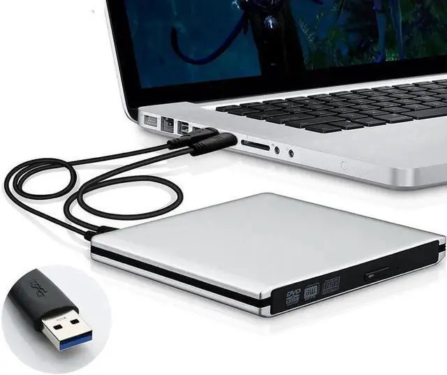 Main image of JAENFONGAluminum External DVD Drive, USB 3.0/Type-C Portable CD/DVD +/-RW Drive Slim Optical Burner Writer Rewriter, High Speed Data Transfer for Laptop Notebook Desktop PC MAC OS Windows , Silver