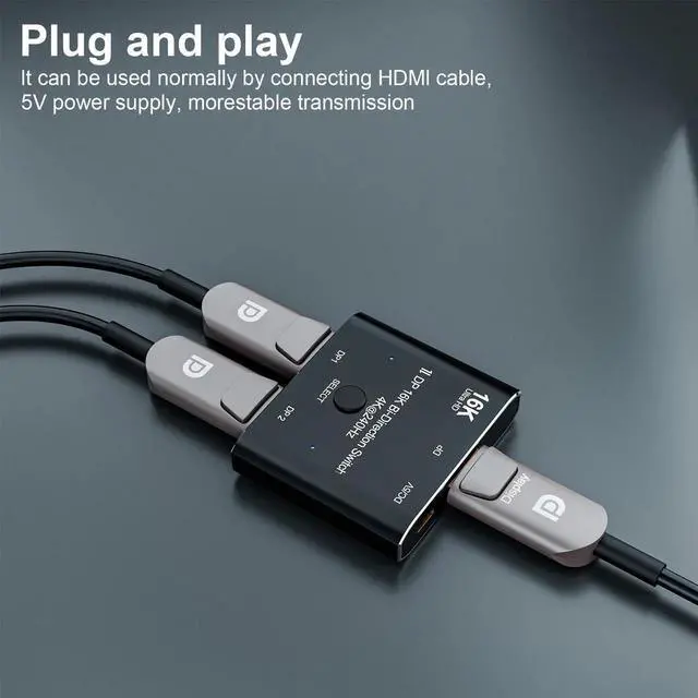 Alt view image 5 of 6 - JAENFONG 16K DisplayPort Switch Splitter 2 Port Bi-Direction DP 2.0 Switcher 16K@60Hz 4K@240Hz, Bidirectional 1in 2 Out(Splitter) or 2in 1out(Switcher), for Switch Multiple Source and Display