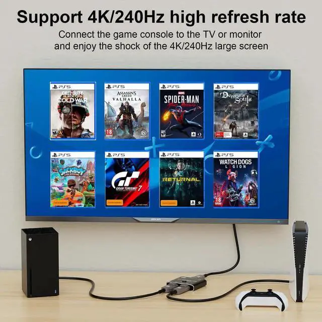 Alt view image 6 of 6 - JAENFONG 16K DisplayPort Switch Splitter 2 Port Bi-Direction DP 2.0 Switcher 16K@60Hz 4K@240Hz, Bidirectional 1in 2 Out(Splitter) or 2in 1out(Switcher), for Switch Multiple Source and Display