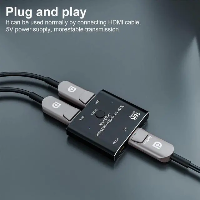 Alt view image 7 of 7 - JAENFONG  DP 2.0 DisplayPort 16K Converter Switcher Adapter Bi-directional Splitter DP for PC/Monitor, Bidirectional 1in 2 Out(Splitter) or 2in 1out(Switcher), Support 16K@60Hz /8K@60Hz/ 4K@240Hz