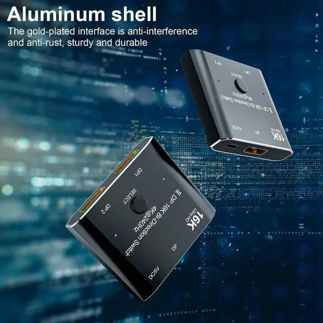 Alt view image 4 of 7 - JAENFONG  DP 2.0 DisplayPort 16K Converter Switcher Adapter Bi-directional Splitter DP for PC/Monitor, Bidirectional 1in 2 Out(Splitter) or 2in 1out(Switcher), Support 16K@60Hz /8K@60Hz/ 4K@240Hz