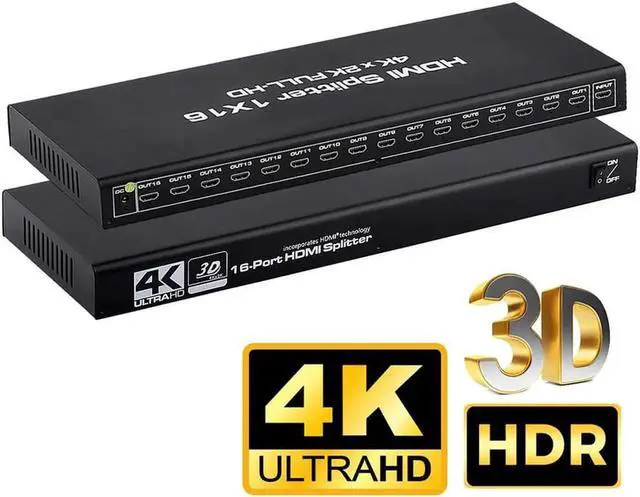 Main image of JAENFONG HDMI Splitter 1 in 16 Out, 1x16 Power HDMI Splitter 16 Ports w/AC Adapter, 4Kx2K@30Hz 3D Full HD Distributor for Xbox, PS5, Roku Blu-Ray Player, HDTV - Adapter Included