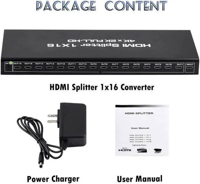 Alt view image 2 of 7 - JAENFONG HDMI Splitter 1 in 16 Out, 1x16 Power HDMI Splitter 16 Ports w/AC Adapter, 4Kx2K@30Hz 3D Full HD Distributor for Xbox, PS5, Roku Blu-Ray Player, HDTV - Adapter Included