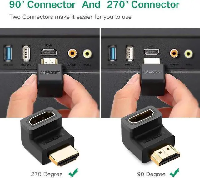 Alt view image 5 of 7 - JAENFONG 2-Pack 3D&4K Supported HDMI HDMI Adapter 90 And 270 Degree Right Angle Male to Female Right Angle Adapter for 1080P HDTV PC HDMI Adapter