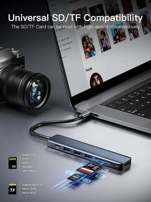 Alt view image 2 of 7 - JAENFONG USB C Hub 4K 30Hz, 7-in-1 USB C PD HDMI USB Hub Dongle with 4K 30Hz HDMI, 100W PD, USB 3.0, 2 USB-A, SD/Micro SD for MacBook Air/Pro M1 2020, iPad Pro 2021, iPad Mini 6