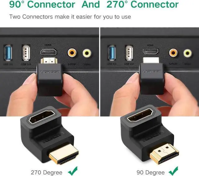 Alt view image 5 of 7 - JAENFONG 4K HDMI Coupler Male to Female Port Right Angle 90 Degree and 270 Degree Adapter, 4-Pack