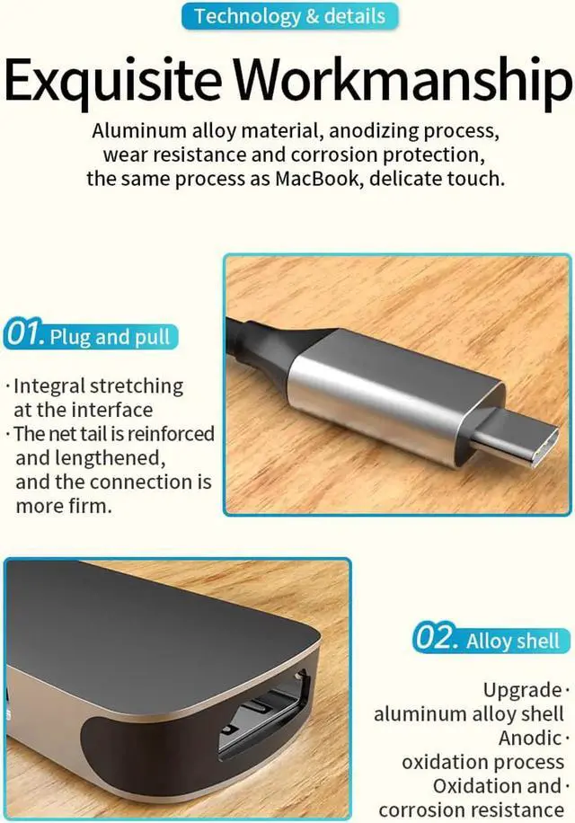 Alt view image 7 of 7 - USB C Hub, USB C Dongle for MacBook Pro/Air&USB-C Laptop, 5 in 1 USB C to HDMI Multiport Adapter Compatible for USB C Laptops Nintendo and More Type C Devices (4K HDMI USB3.0/2.0 SD/TF Card Reader)