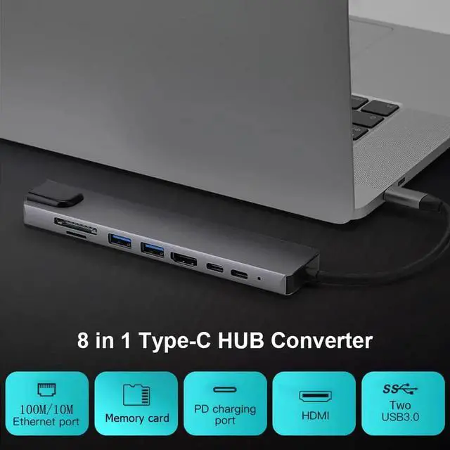 Alt view image 6 of 7 - JAENFONG USB C Docking Station, 8-in-1 Type C Hub with 4K HDMI, RJ45 Port, 2 USB 3.0 Ports, SD/TF Card Reader, 87W Power Supply,Type-C Data Port Compatible for MacBook/Pro/Air (Thunderbolt 3) Devices
