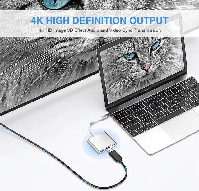 Alt view image 7 of 7 - JAENFONG USB C Adapter, Type C to HDMI 4K+USB 3.0+USB-C Converter Cable Charging Port Adapter Cable with Large Projection for MacBook/Chromebook Pixel/Sumsang Galaxy S8/S9/Yoga 900/Lumia 950Xl