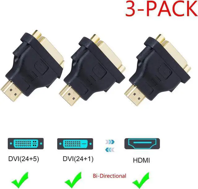 Main image of JAENFONG HDMI to DVI Adapter, 3-Pack Bi-Directional HDMI Male to DVI Female Adapter,DVI to HDMI Conveter (Black)
